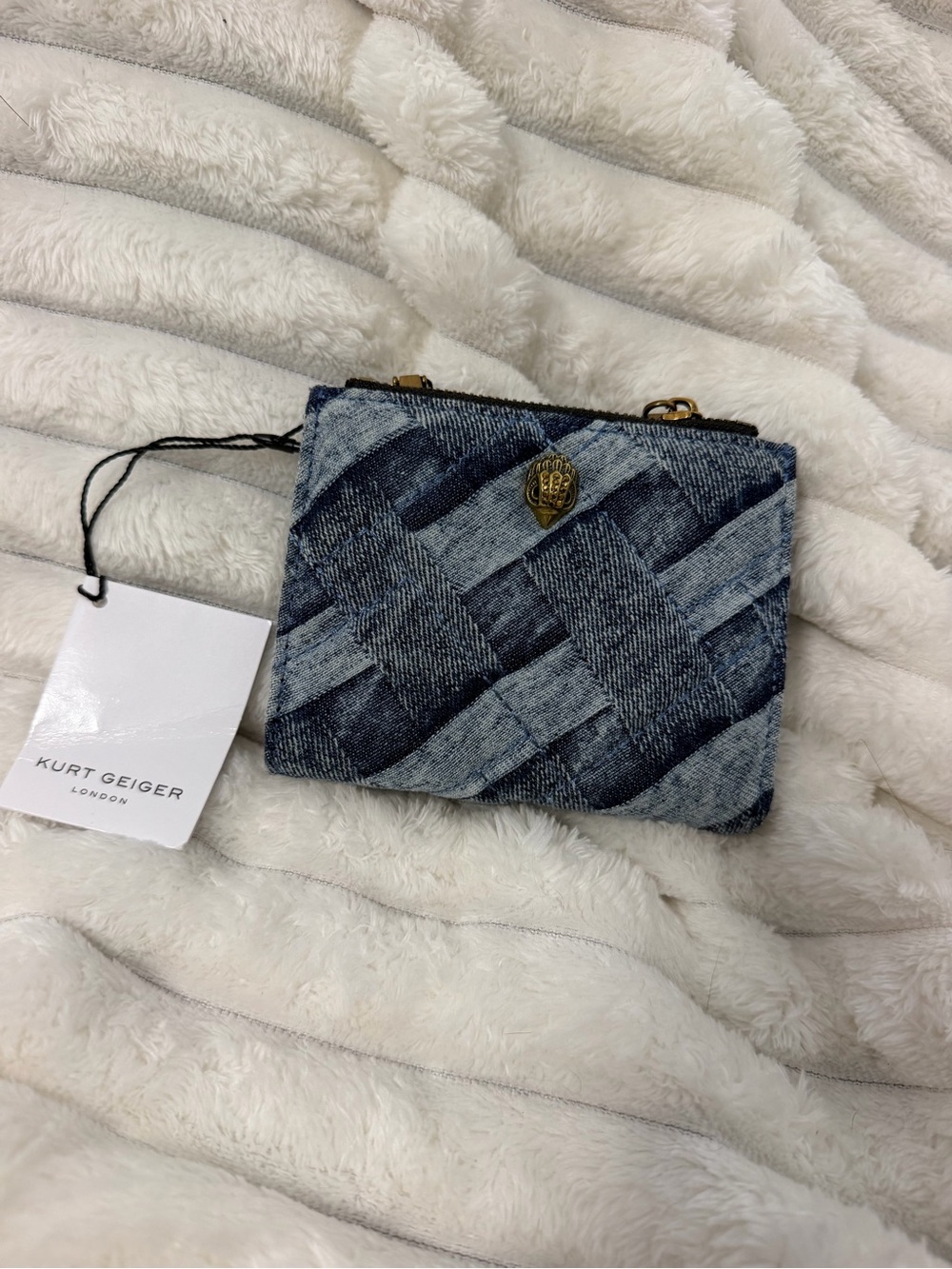 Kurt Geiger Blue Woven Denim Wallet with Gold Emblem